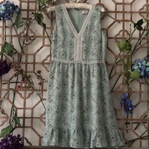 Loft sea green sleeveless dress with lace detail
